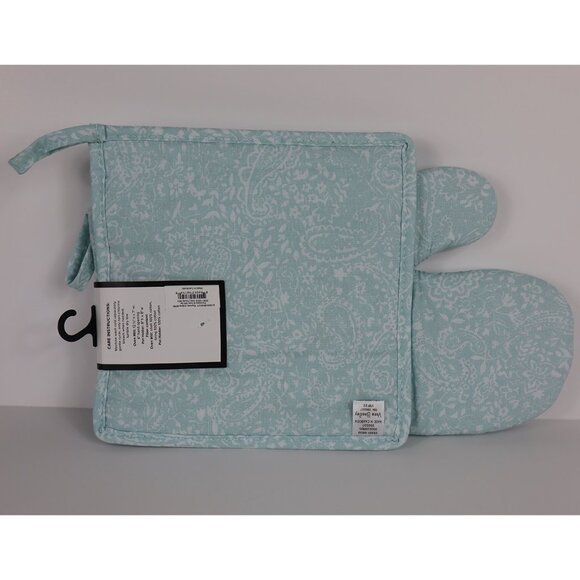 Vera Bradley EDEN PAISLEY MINT Oven Mitt Pot Holder Set - Kitchen Cooking - NEW! - Picture 2 of 2